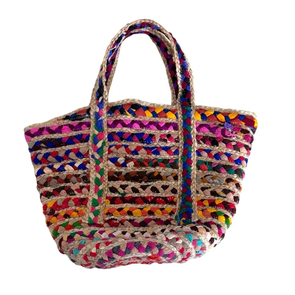Sari and Jute Tote Bag Colorful & Large